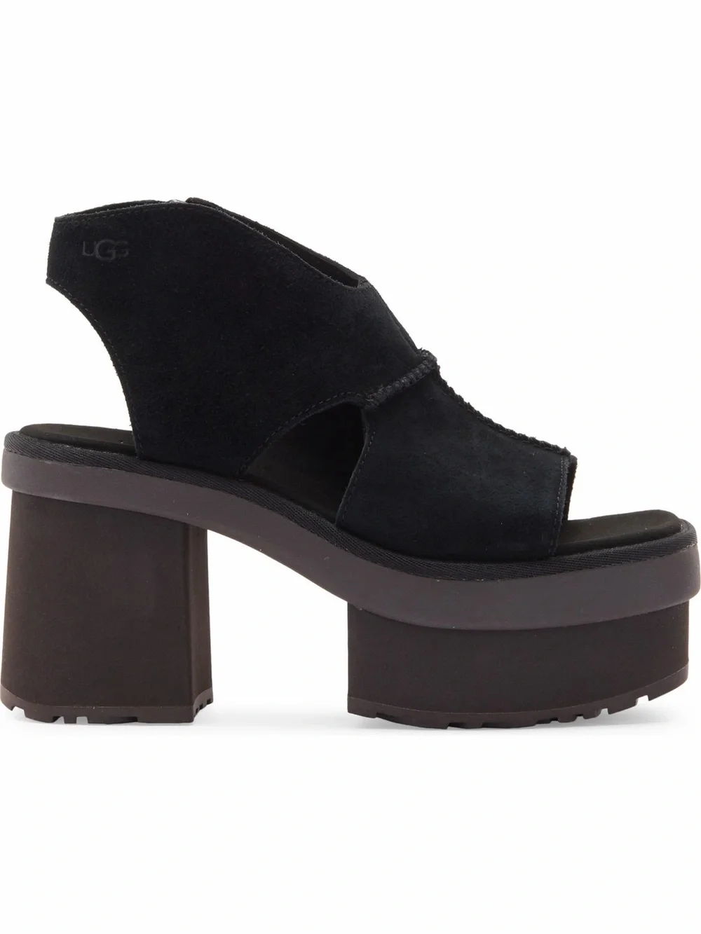 UGG New Heights Women's Black Suede Platform Peep-Toe Sandal
